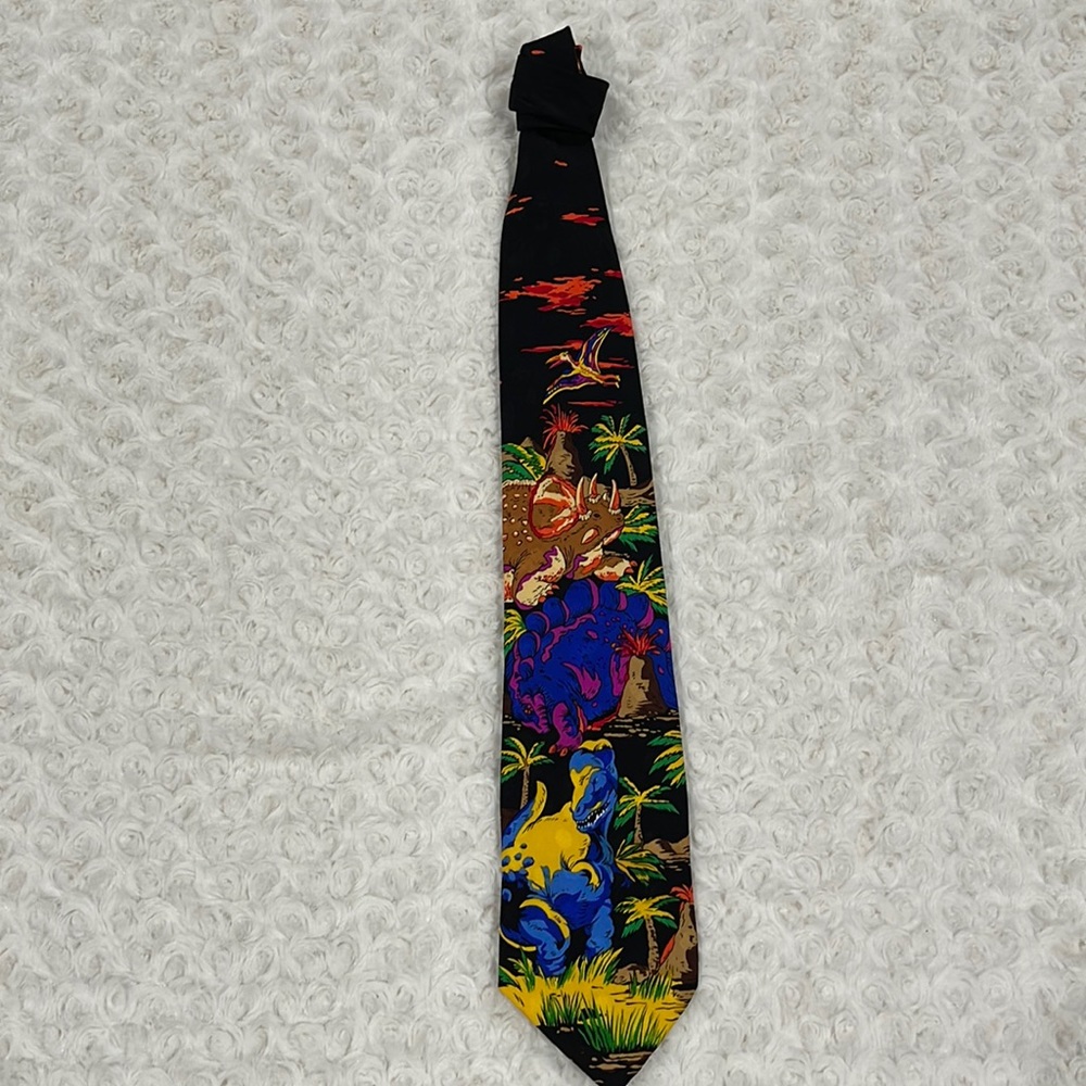 ADDICTION DINOSAUR SILK TIE Black - Picture 4 of 7